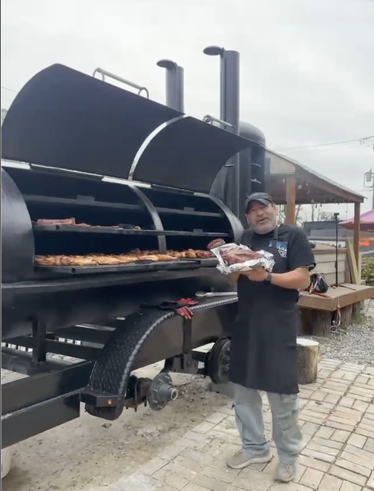 Tony at his iron smoker trailer